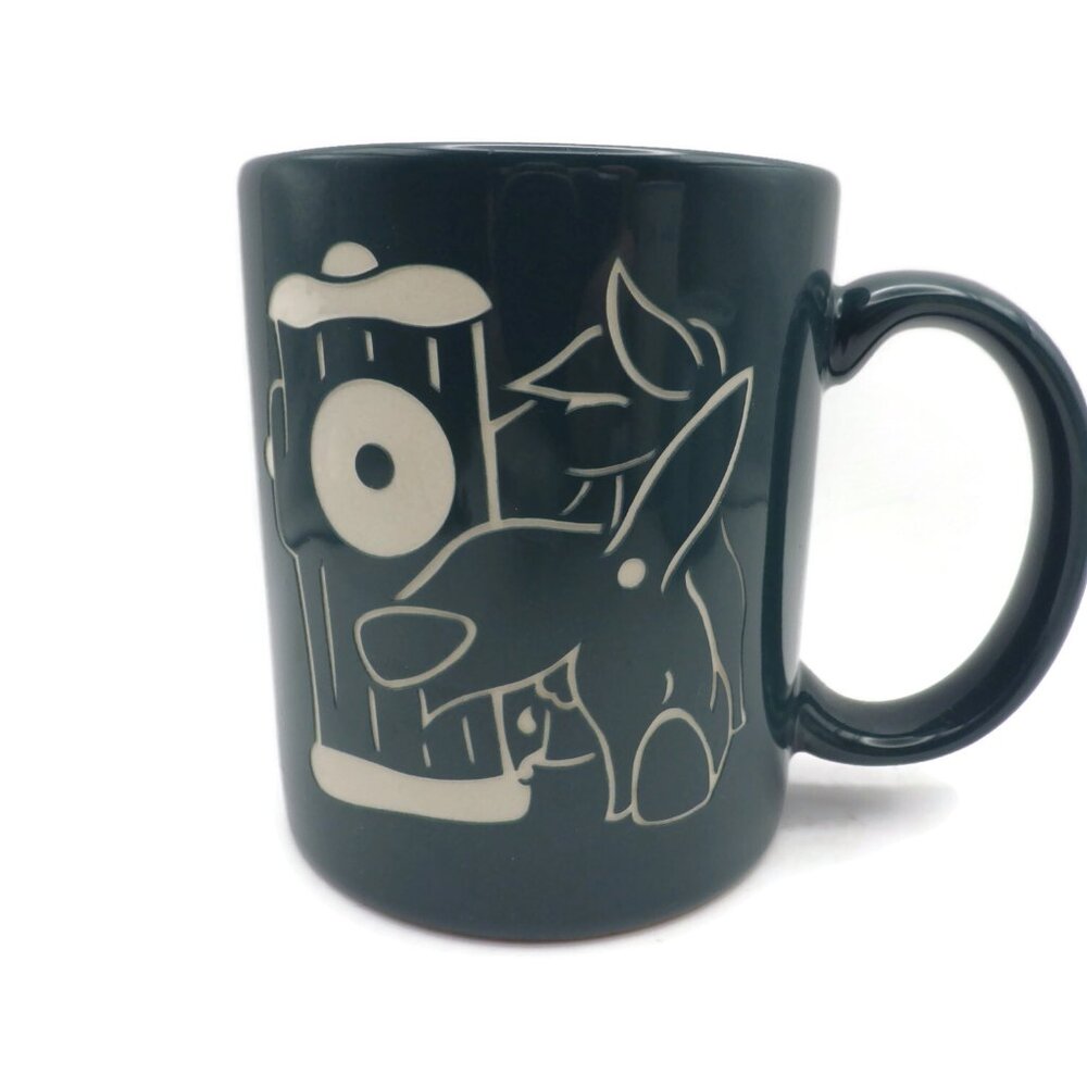 Funny Dog & Hydrant Mug/ Corgi/ Dark Green and White